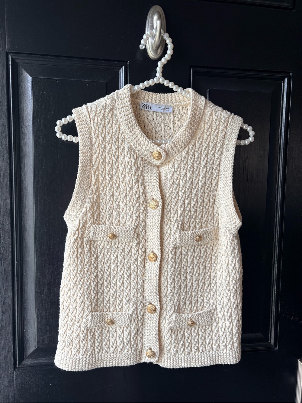 Zara Cream Sleeveless Sweater Knit Vest Size M - Picture 13 of 14